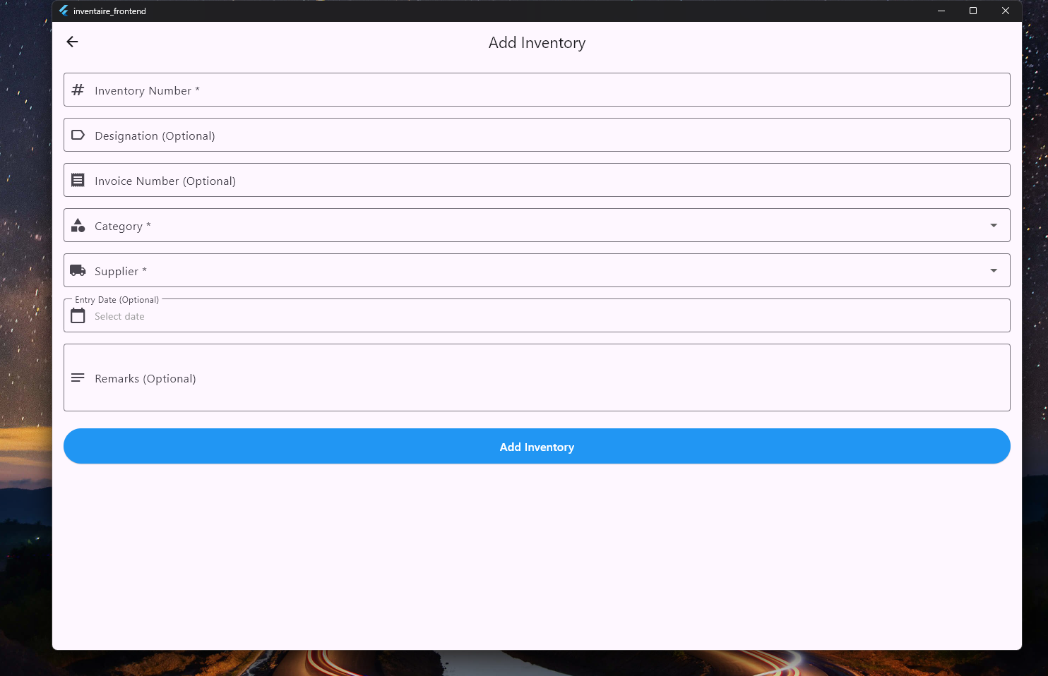 Inventory Login Screen